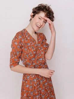 Mata Traders Aditi Hazelnut Floral Tencel Wrap Dress Clothing