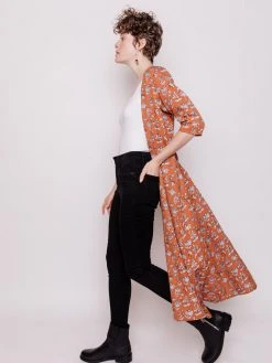 Mata Traders Aditi Hazelnut Floral Tencel Wrap Dress Clothing