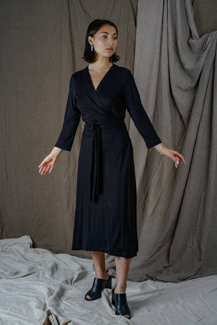Altar Upcycled Modal Wrap Dress - Black 3 Altar Upcycled Modal Wrap Dress - Black