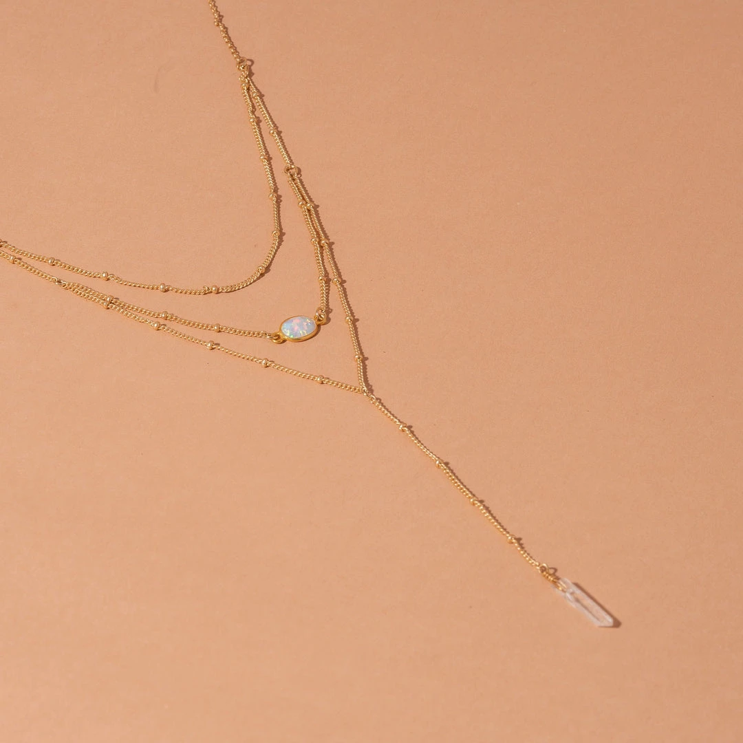 Iron Oxide Gold Layered Opal Lariat Necklace 3 Iron Oxide Gold Layered Opal Lariat Necklace