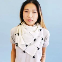 Anchal Grid Scarf With Tassels - Bone Accessories