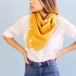 Anchal Accessories Grid Scarf With Tassels - Gold