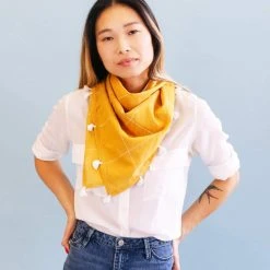 Anchal Accessories Grid Scarf With Tassels - Gold