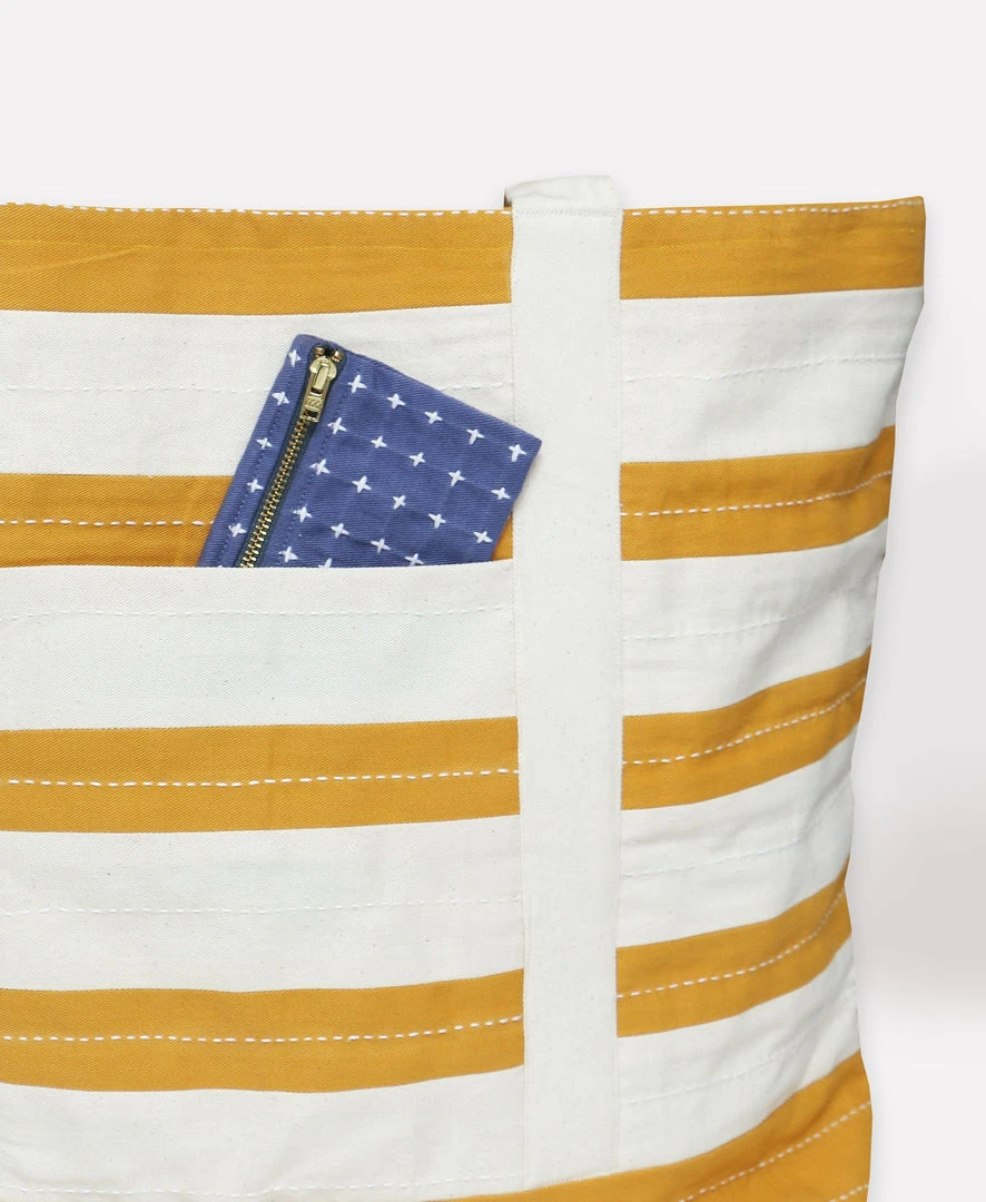Anchal Stripe Canvas Tote Bag - Mustard Accessories 5 Anchal Stripe Canvas Tote Bag - Mustard Accessories