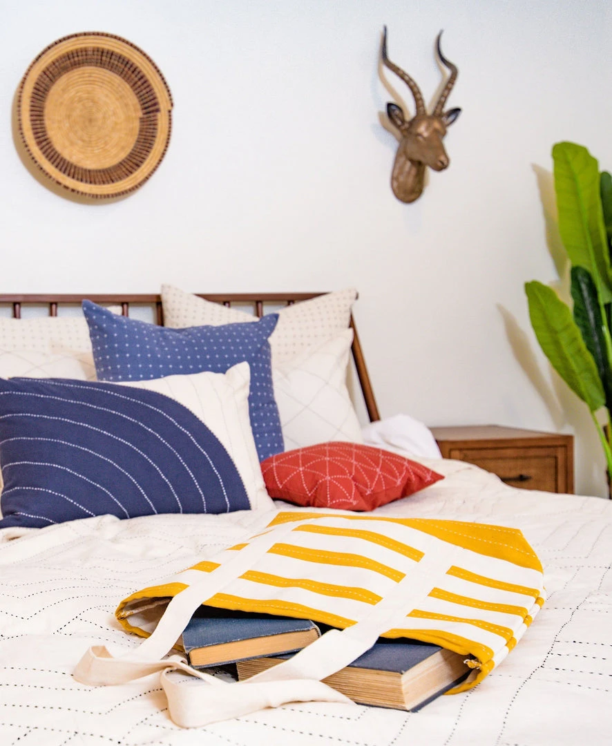 Anchal Stripe Canvas Tote Bag - Mustard Accessories 6 Anchal Stripe Canvas Tote Bag - Mustard Accessories