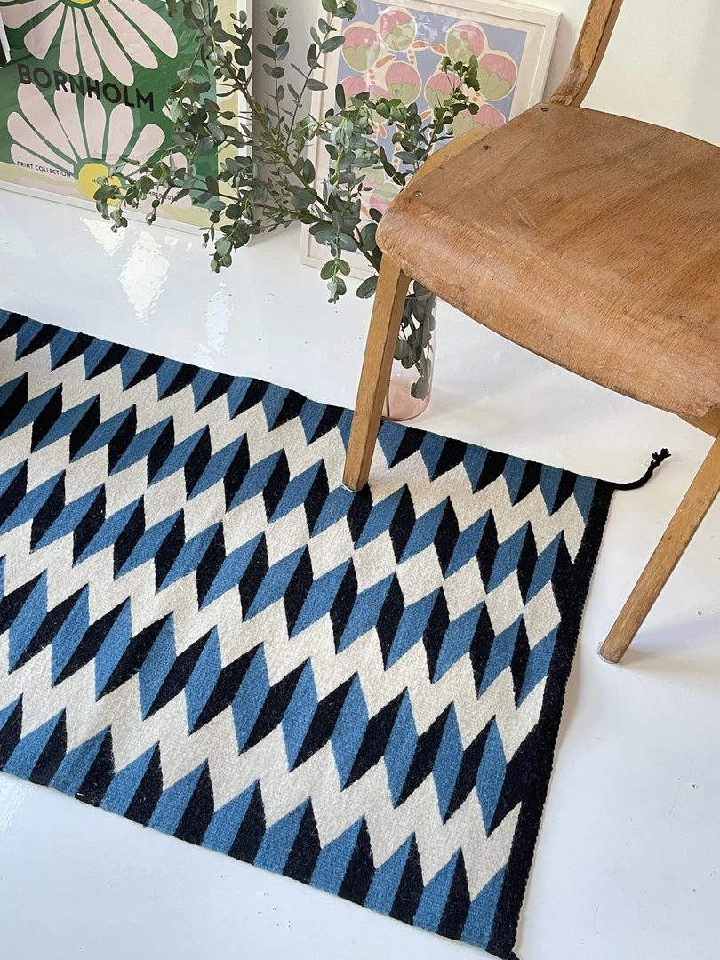 Archive New York Home Goods Teo Wool Rug - Blue + Black 4 Archive New York Home Goods Teo Wool Rug - Blue + Black