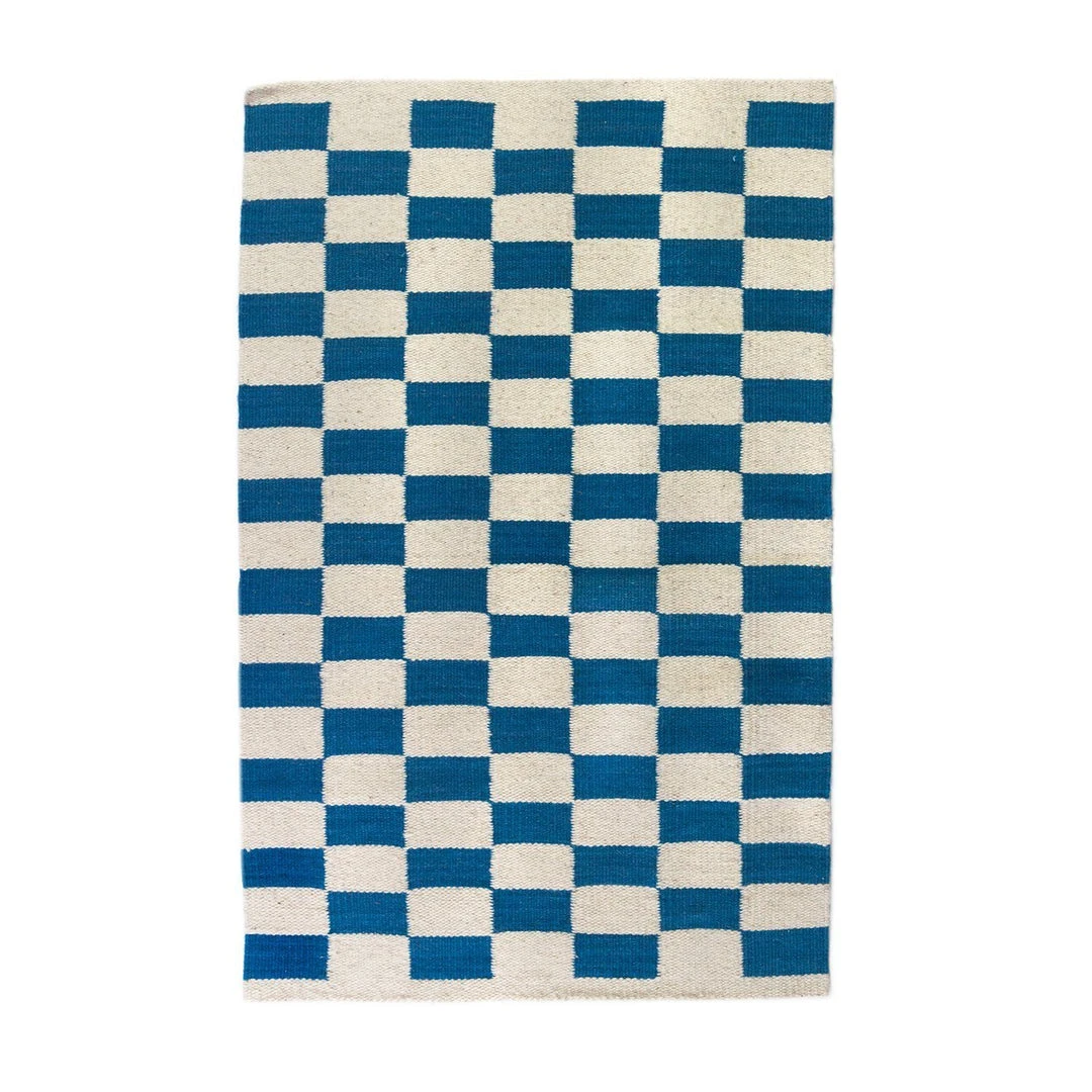 Archive New York Zapotec Checkered Wool Rug - Blue + Ivory 3 Archive New York Zapotec Checkered Wool Rug - Blue + Ivory
