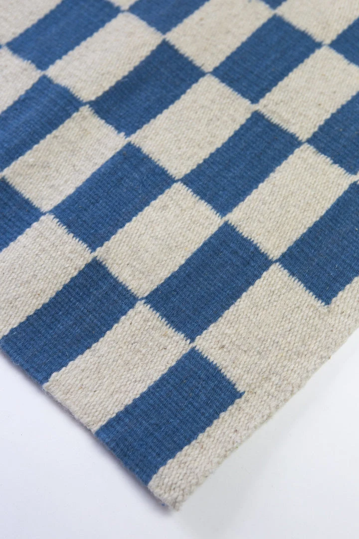 Archive New York Zapotec Checkered Wool Rug - Blue + Ivory 5 Archive New York Zapotec Checkered Wool Rug - Blue + Ivory