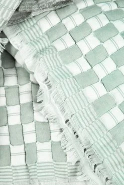 Archive New York Home Goods Quilted Suzani Throw Blanket - Light Sage Gray + White