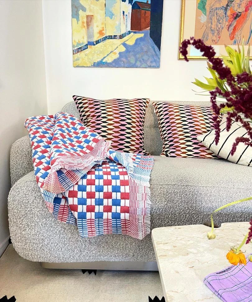 Archive New York Quilted Suzani Throw Blanket - Red + Blue 4 Archive New York Quilted Suzani Throw Blanket - Red + Blue