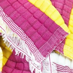 Archive New York Quilted Suzani Throw Blanket - Yellow + Pink Stripe