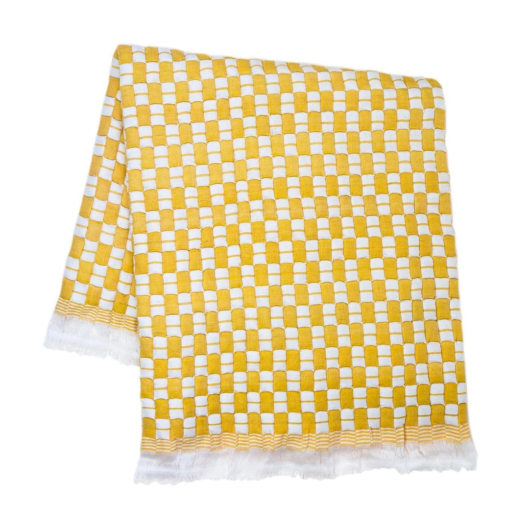 Archive New York Home Goods Quilted Suzani Throw Blanket - Yellow + White 3 Archive New York Home Goods Quilted Suzani Throw Blanket - Yellow + White