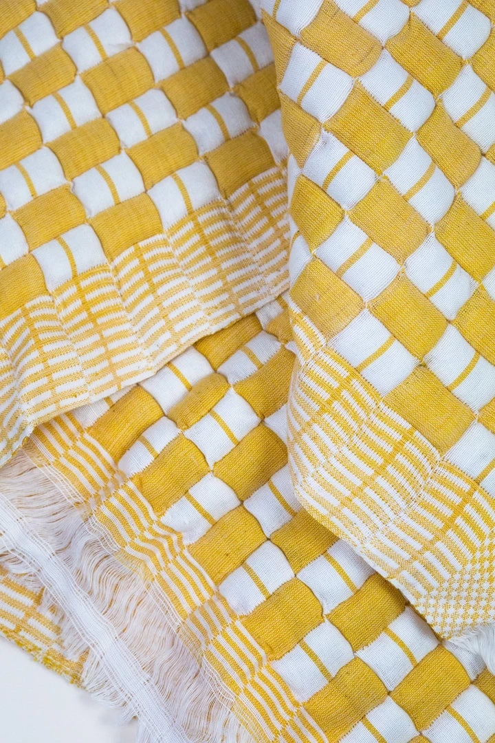 Archive New York Home Goods Quilted Suzani Throw Blanket - Yellow + White 6 Archive New York Home Goods Quilted Suzani Throw Blanket - Yellow + White