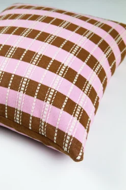 Archive New York Handcrafted Santiago Grid Throw Pillow - Baby Pink + Umber