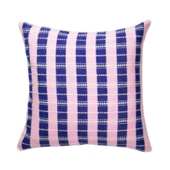 Archive New York Santiago Grid Throw Pillow - Royal + Baby Pink