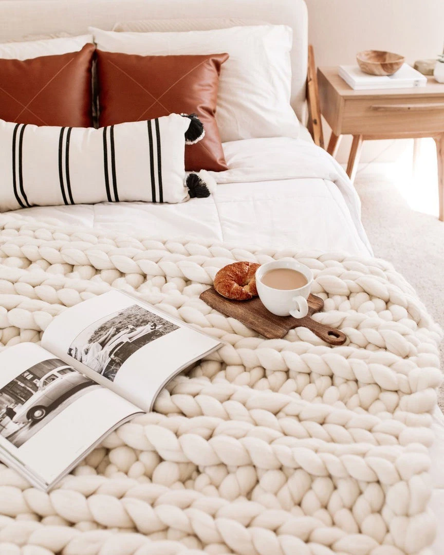 August Sage Chunky Wool Throw Blanket 4 August Sage Chunky Wool Throw Blanket