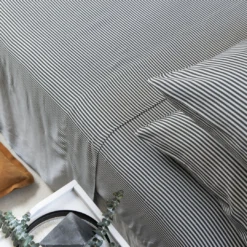 Ettitude Bamboo Sateen Flat Sheet - Slate Stripes Sustainable Materials