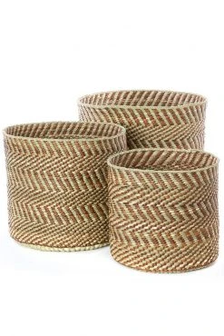 Swahili African Modern Brown And Natural Maila Milulu Reed Baskets
