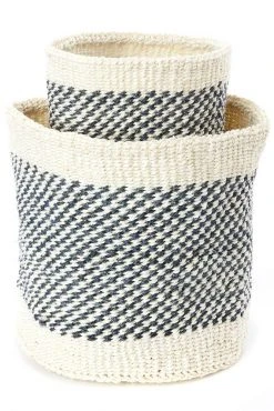 Swahili African Modern Home Goods Charcoal And Cream Twill Sisal Nesting Baskets 7 Swahili African Modern Home Goods Charcoal And Cream Twill Sisal Nesting Baskets