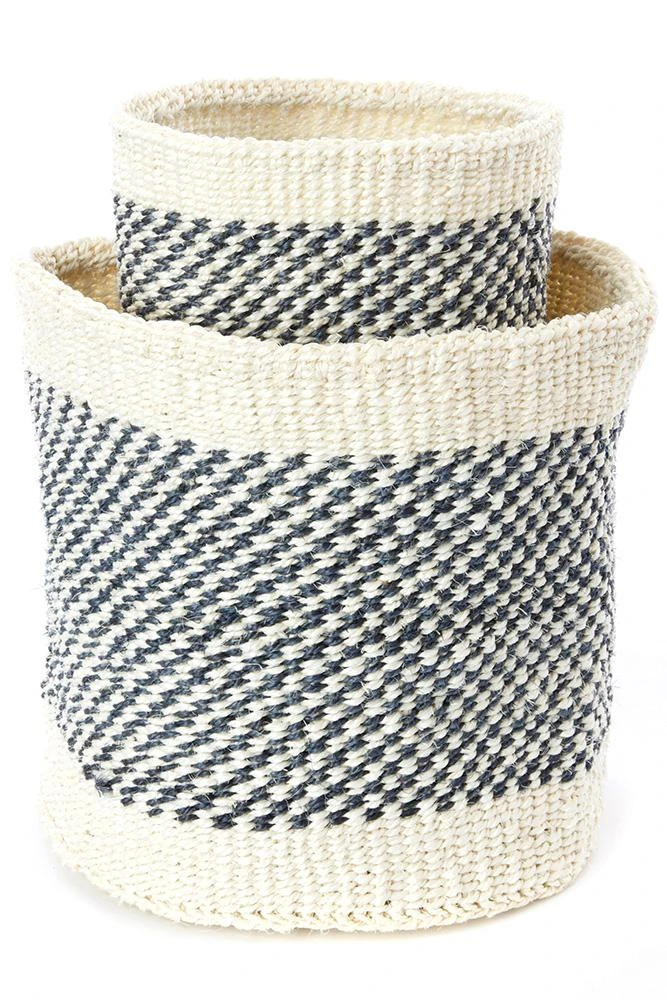Swahili African Modern Home Goods Charcoal And Cream Twill Sisal Nesting Baskets 5 Swahili African Modern Home Goods Charcoal And Cream Twill Sisal Nesting Baskets