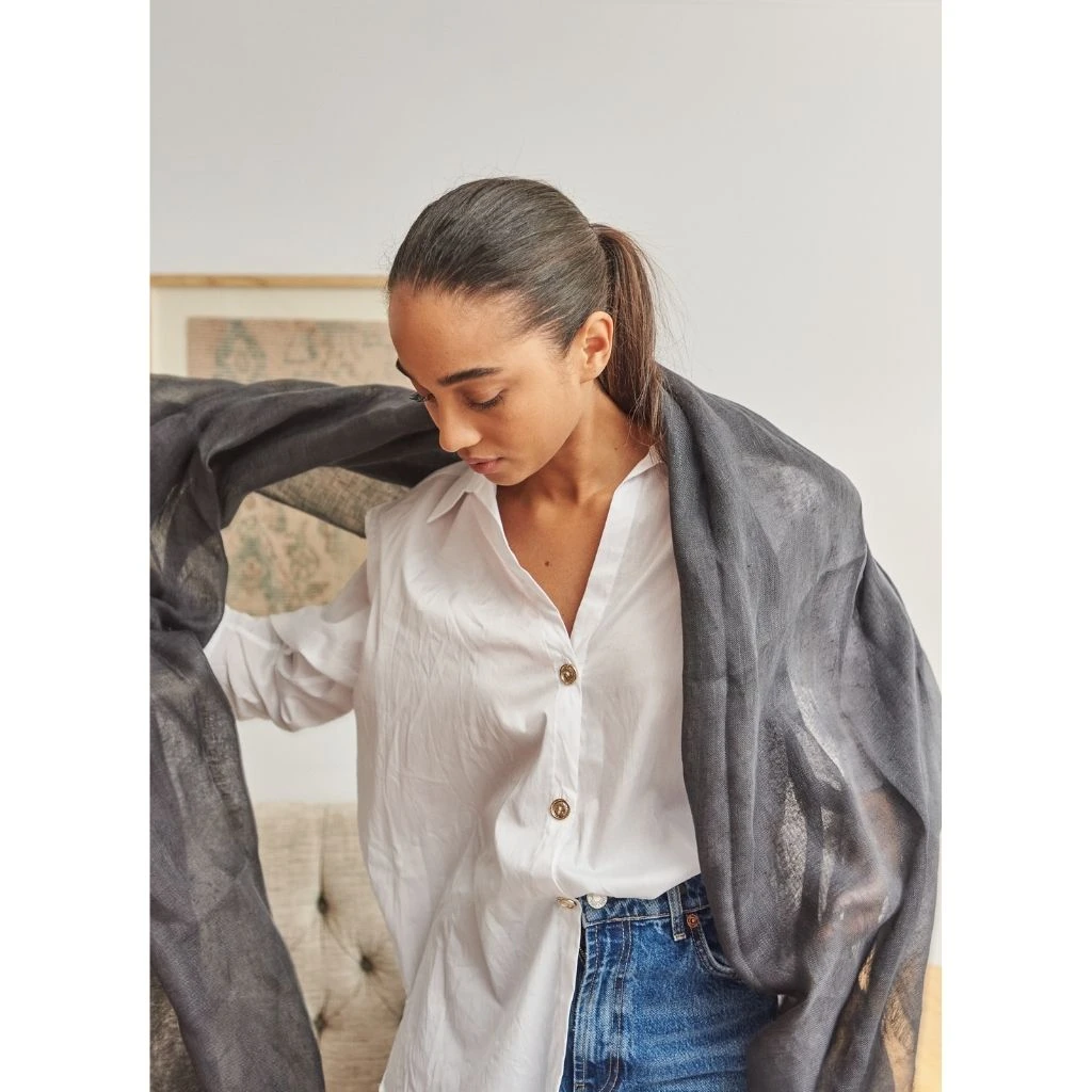 Studio Variously Charcoal Linen Scarf Accessories 7 Studio Variously Charcoal Linen Scarf Accessories