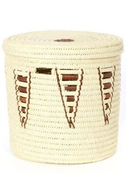 Swahili African Modern Chestnut Arrow Doum Palm Hamper Basket Set Home Goods