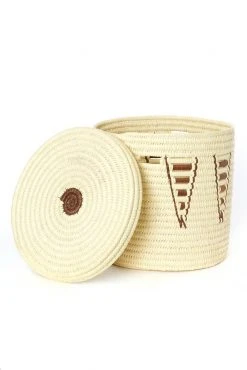 Swahili African Modern Chestnut Arrow Doum Palm Hamper Basket Set Home Goods