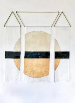 Conejo & Co Mitad Wall Hanging - Oyster, Black, Gold Home Goods