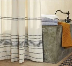 Coyuchi Rippled Stripe Shower Curtain - Ivory With Black Home Goods