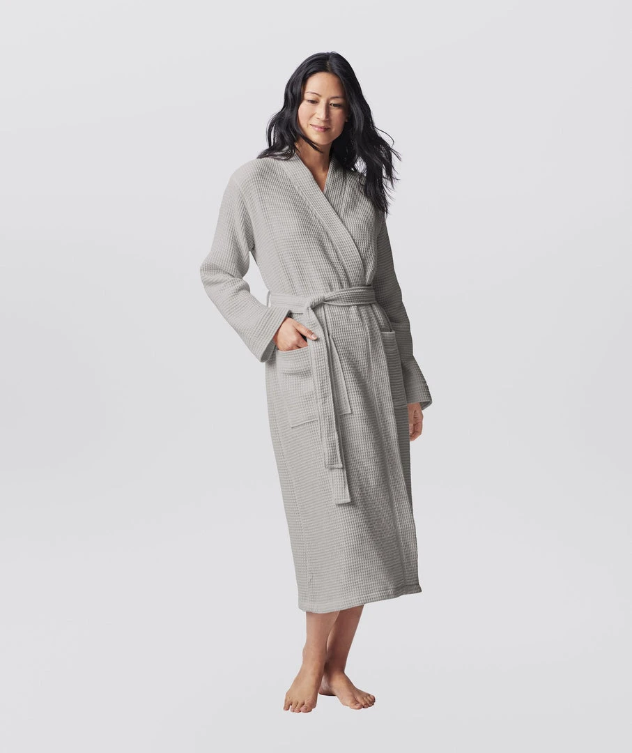 Coyuchi Unisex Waffle Robe - Fog 3 Coyuchi Unisex Waffle Robe - Fog