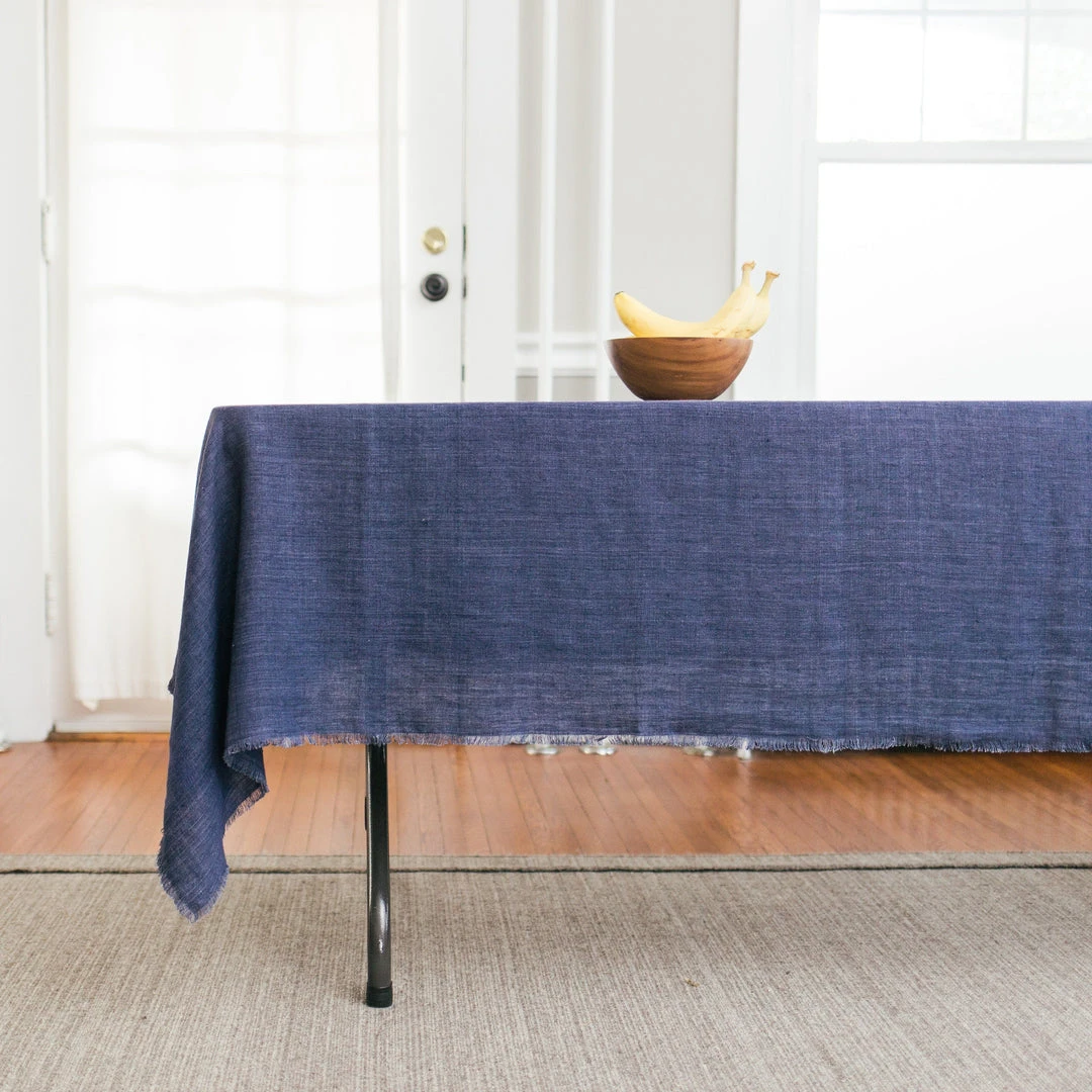 Creative Women Stone Washed Linen Tablecloth - Navy 4 Creative Women Stone Washed Linen Tablecloth - Navy