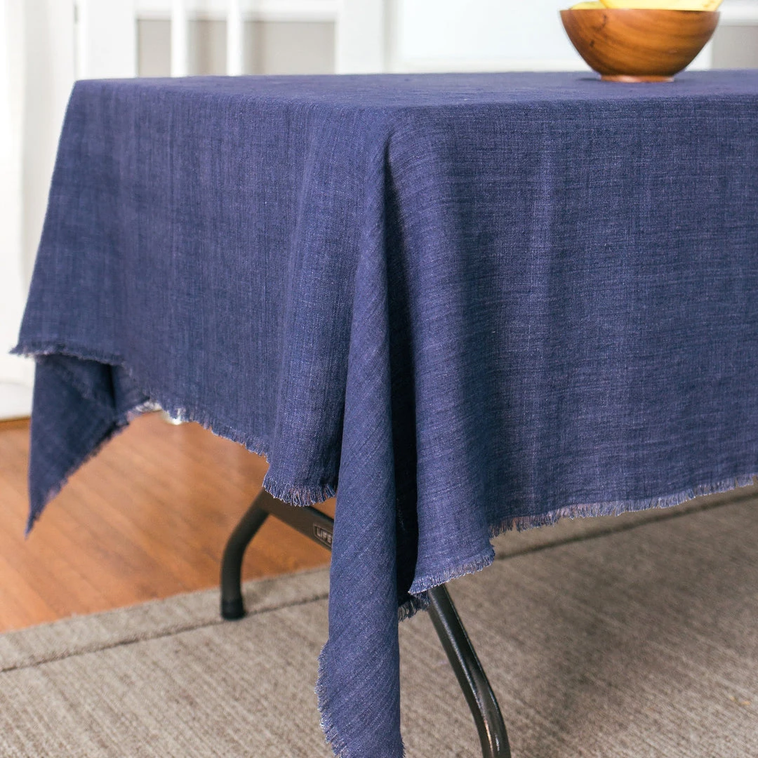 Creative Women Stone Washed Linen Tablecloth - Navy 3 Creative Women Stone Washed Linen Tablecloth - Navy