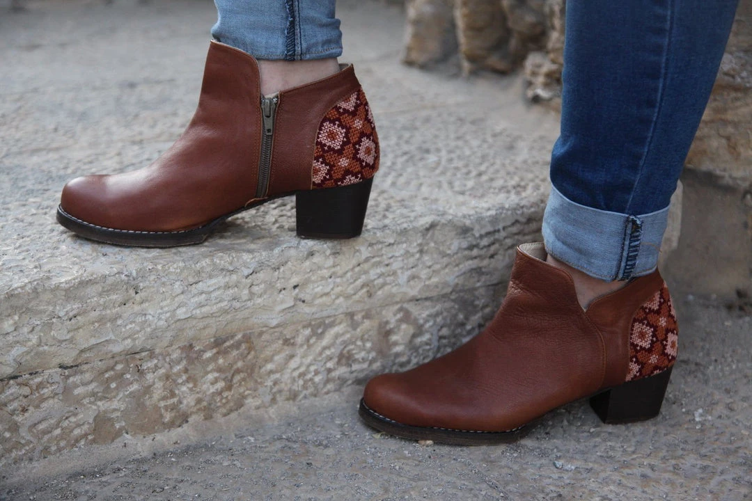 Darzah Tatreez Ankle Boot - Brown Shoes 7 Darzah Tatreez Ankle Boot - Brown Shoes