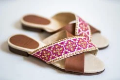 Darzah Shoes Tatreez Cross Sandal - Berry