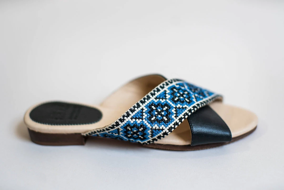 Darzah Tatreez Cross Sandal - Blue 8 Darzah Tatreez Cross Sandal - Blue