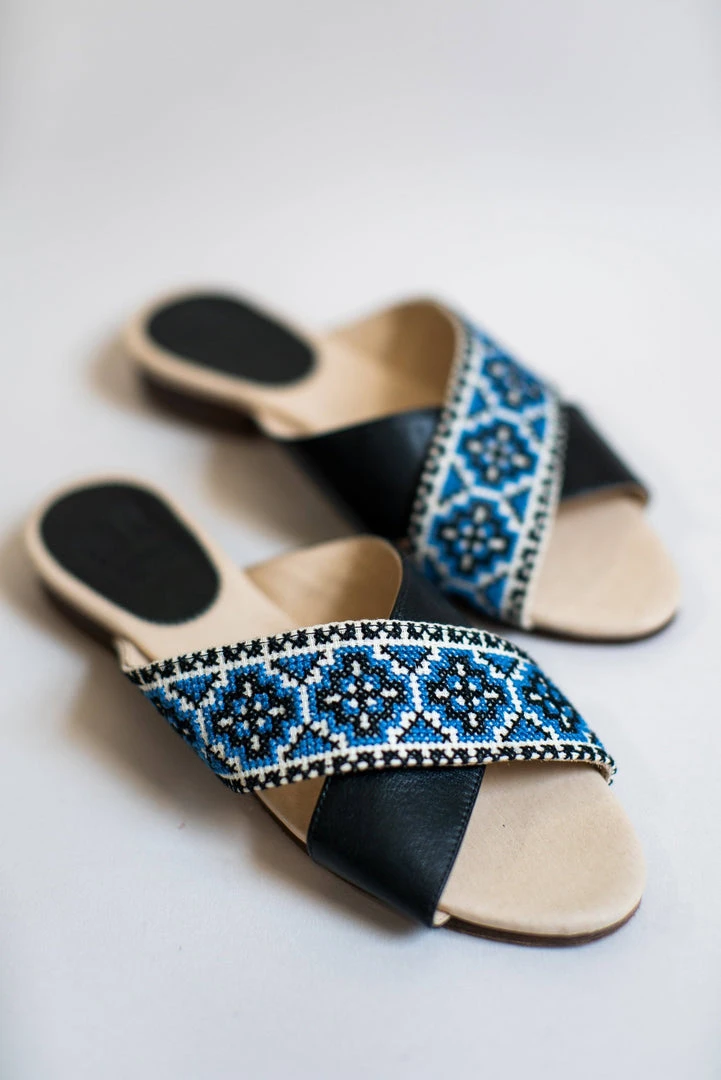 Darzah Tatreez Cross Sandal - Blue 7 Darzah Tatreez Cross Sandal - Blue