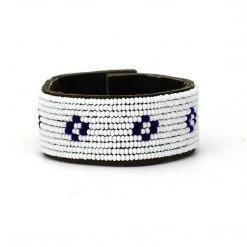Swahili Coast Design Diamond Dark Blue Beaded Leather Cuff Jewelry