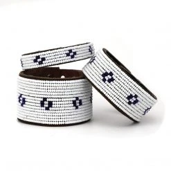 Swahili Coast Design Diamond Dark Blue Beaded Leather Cuff Jewelry