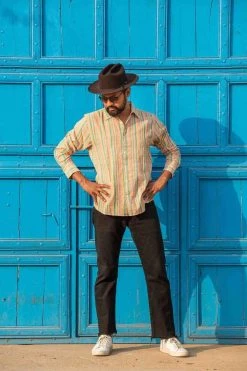 Dushyant Asthana Men's Amir Shirt - Orange Stripes