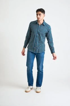 Dushyant Asthana Men's Amir Long Sleeve Shirt - Blue + Red Motif