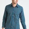 Dushyant Asthana Men's Amir Long Sleeve Shirt - Blue + Red Motif