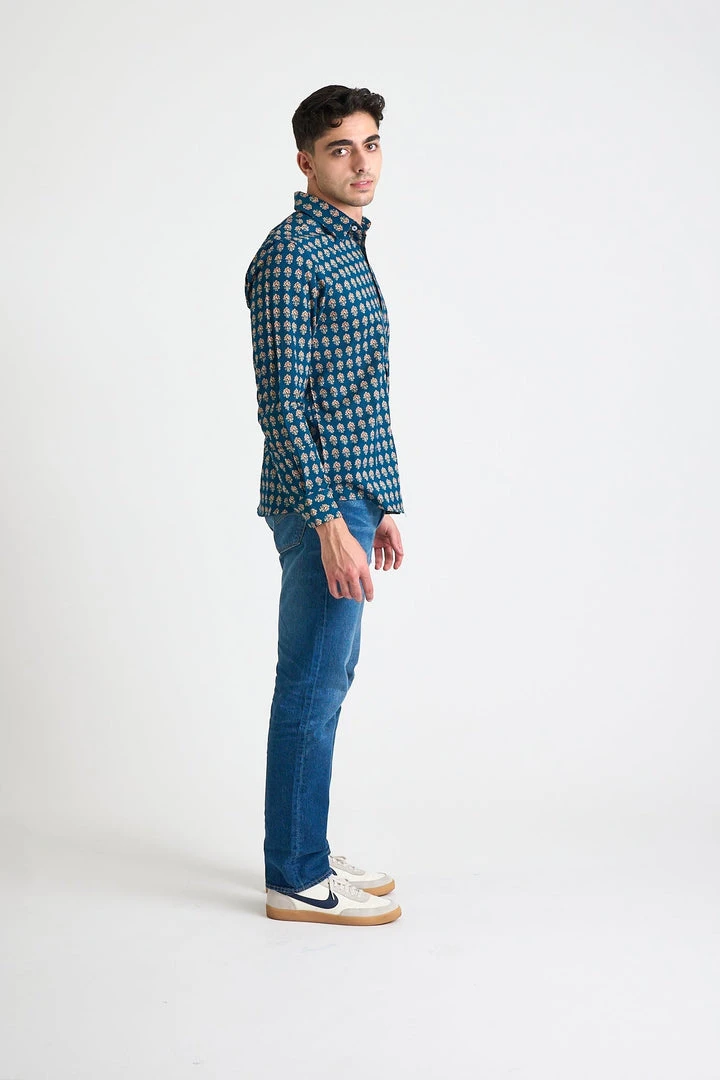 Dushyant Asthana Men's Amir Long Sleeve Shirt - Blue + Red Motif 5 Dushyant Asthana Men's Amir Long Sleeve Shirt - Blue + Red Motif