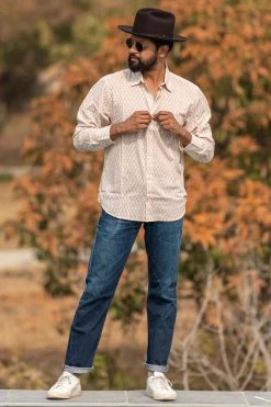 Dushyant Asthana Men's Barrington Shirt - Brown Leaf Print