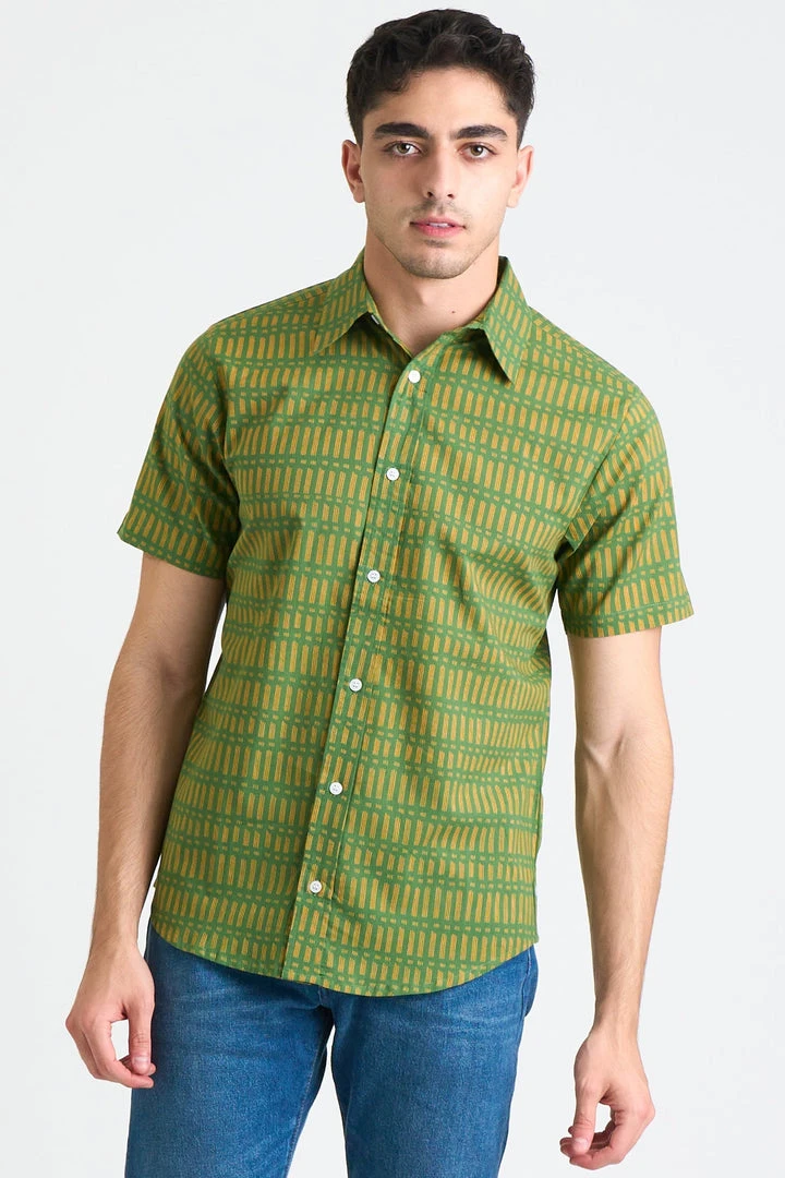 Dushyant Asthana Men's Prat Short Sleeve Shirt - Green Sticks 3 Dushyant Asthana Men's Prat Short Sleeve Shirt - Green Sticks