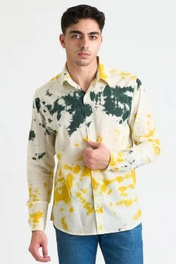 Dushyant Asthana Men's Amir Long Sleeve Shirt - Yellow + Green