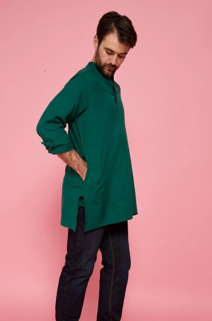 Dushyant Asthana Men's Bombay Oversized Shirt - Dark Green 4 Dushyant Asthana Men's Bombay Oversized Shirt - Dark Green