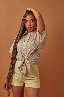 Dushyant Asthana Men's Folk Short Sleeve Shirt - Leaf Motif