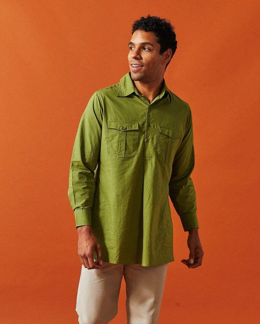 Dushyant Asthana Men's Kameez Oversized Shirt - Light Olive 4 Dushyant Asthana Men's Kameez Oversized Shirt - Light Olive