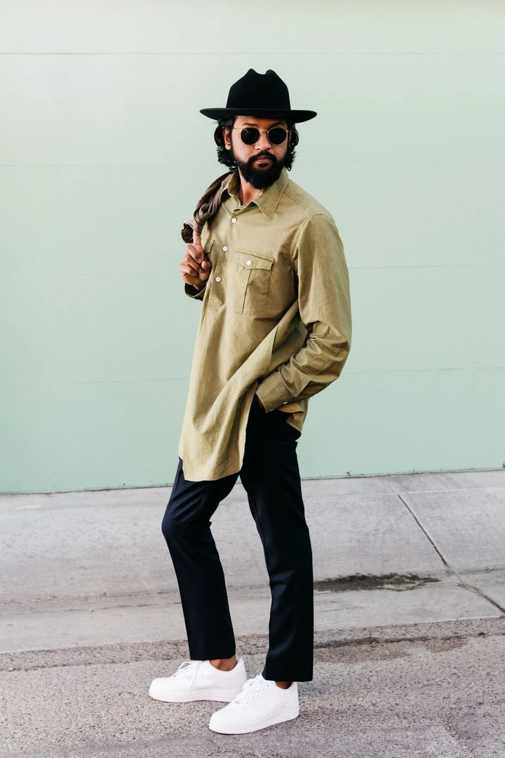 Dushyant Asthana Men's Kameez Oversized Shirt - Light Olive 5 Dushyant Asthana Men's Kameez Oversized Shirt - Light Olive