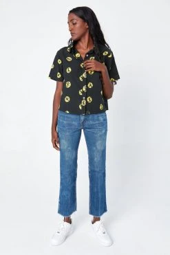 Dushyant Asthana Clothing Michelle Tie Dye Short Sleeve Shirt - Black + Yellow